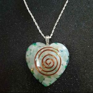 Green Amazonite copper heart pendant on sterling silver necklace 20" new resin